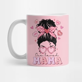 One Loved Mama Messy Bun Pink Bow Headband Valentine's Day Mug